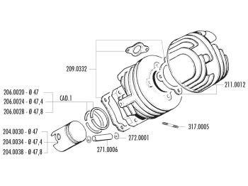 cylinder kit Polini cast iron racing 75cc 47mm for Ape 50, Vespa PK 50, Special 50, XL 50