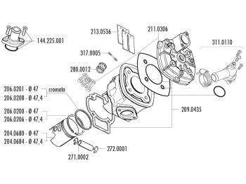 cylinder kit Polini cast iron racing 70cc 47mm for Piaggio LC