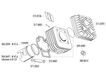 cylinder kit Polini aluminum sport 70cc Piaggio AC