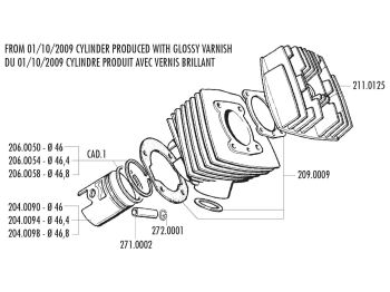 cylinder kit Polini cast iron sport 65cc 46mm for Peugeot 103, 104, 105, GL 10, SPX 50