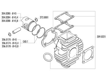 Cylinder kit Polini cast iron 63cc for Yamaha Chappy 50cc 2T