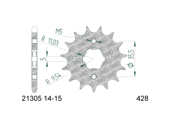 front sprocket AFAM 14 teeth 428 for Yamaha TW 125, 200