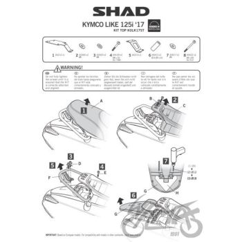 Kohvri adapter, ülemine - Shad, Kymco Like 125