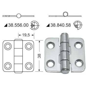 S.S hinge 38x39 mm