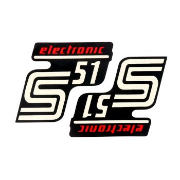 logo foolium / kleebis S51 Elektronik must-punane 2 tükki Simson S51 jaoks
