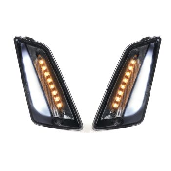 Pair of front indicators -MOTO NOSTRA (-2014) dynamic LED sequential light, day time running light (E-mark)- Vespa GT, GTL, GTV, GTS 125-300 - smoked