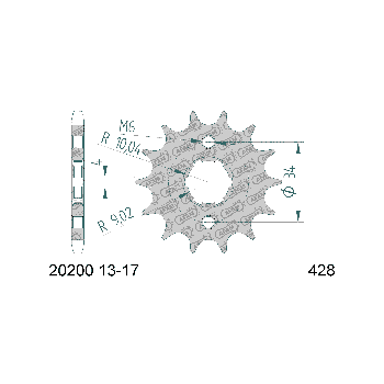AFAM eesmine hammasratas 16 hammast 428 mudelitele Kymco Pulsar, Sector, Maxxer, Derbi, Honda, Daelim