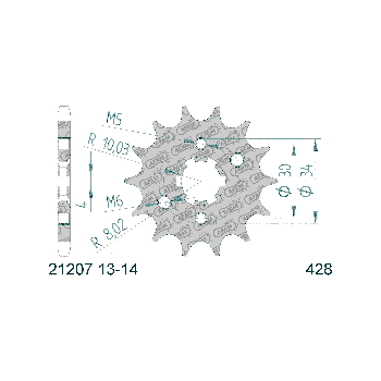 AFAM esihammasratas 14 hammast 428 mudelitele Beta RR 125, MH, Rieju, Yamaha TT-R, XT, YBR