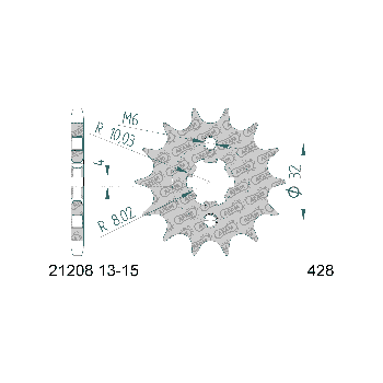 AFAM esihammasratas 15 hammast 428 mudelitele Yamaha Motor 125 LC YI-3 Beta, HM, MH, Rieju, Yamaha