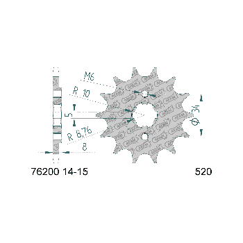 AFAM eesmine hammasratas 14 hammast 520 mudelitele Kymco MXer 50, MXU 50