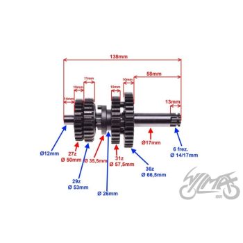Käigukast, manuaal 4 käiku, 50-70cc - 1P39FMB, 1P47FMD